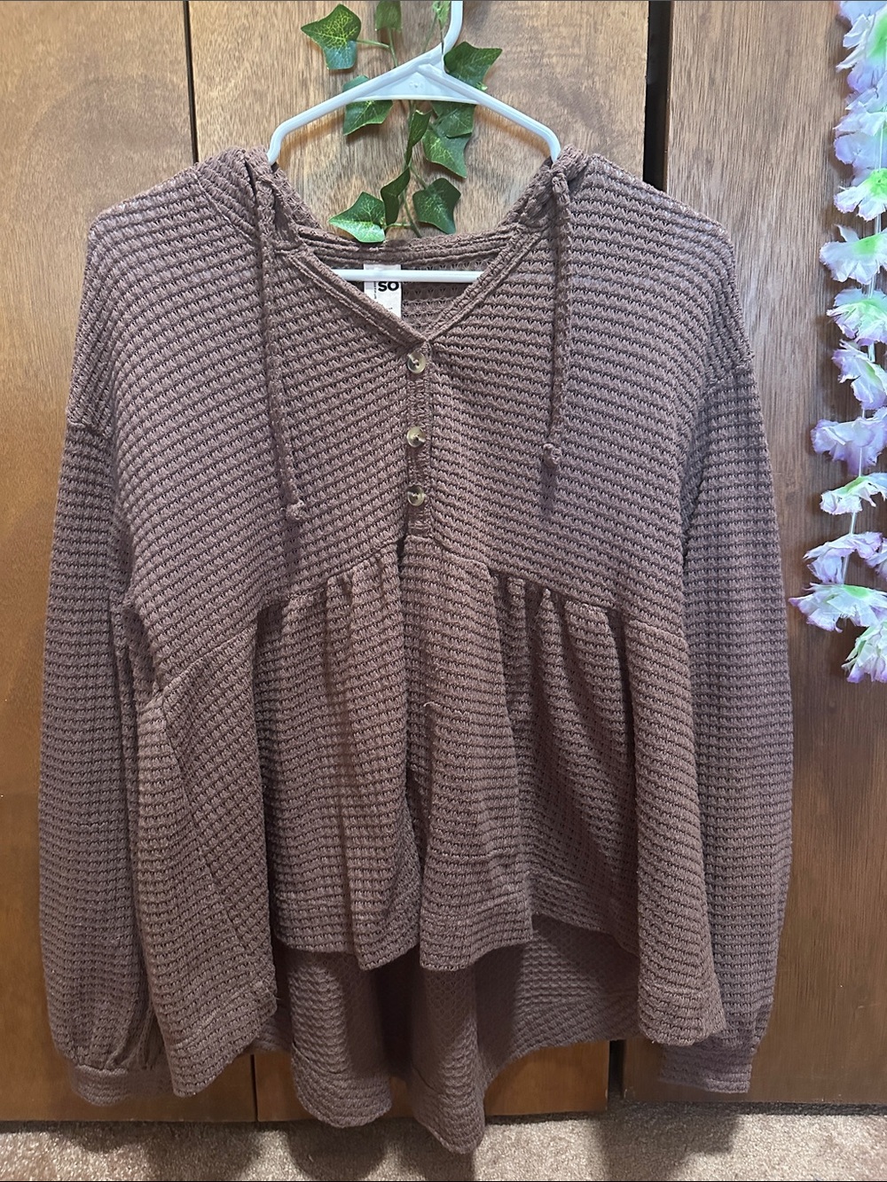 SO Mauve Brown Waffle Knit Henley Sweater